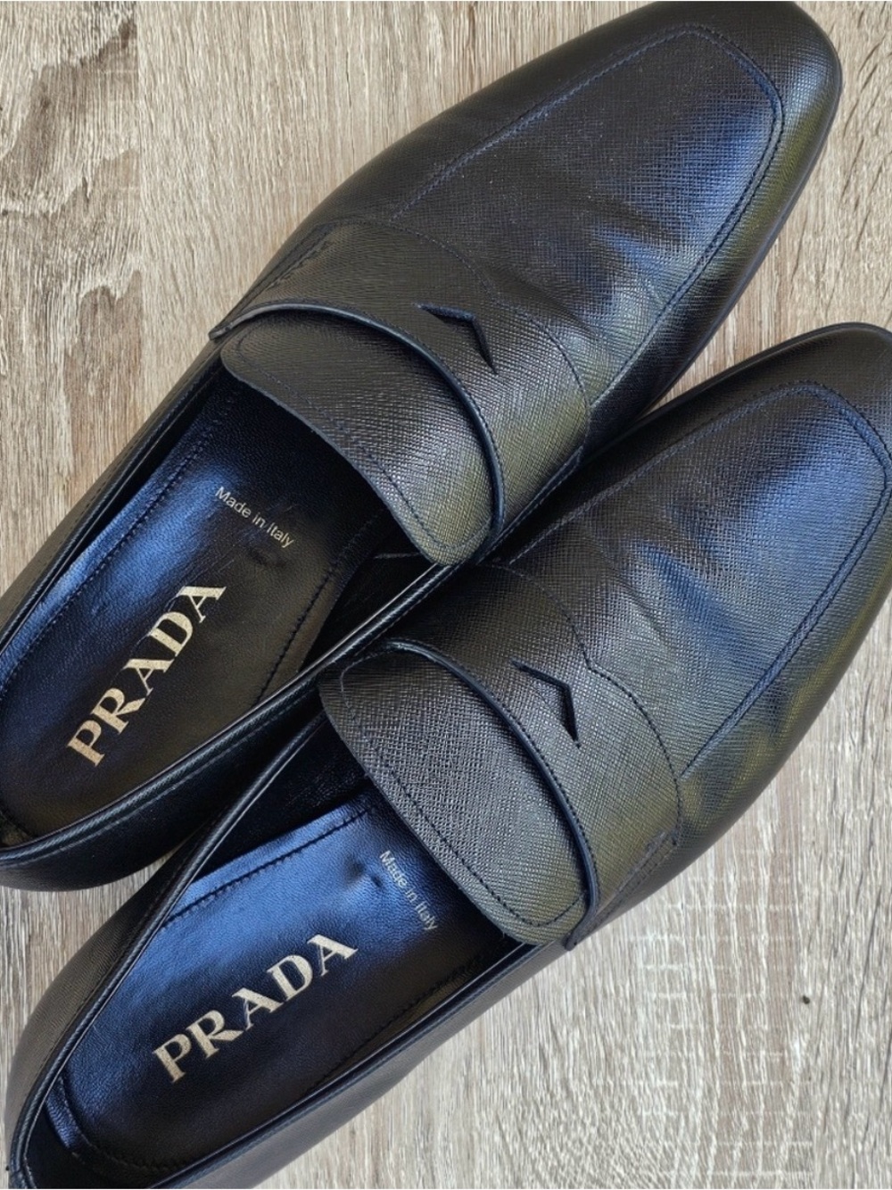 Prada Black Saffiano Leather Penny Loafers